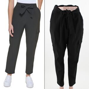 Calvin Klein Tie Waist Tech Stretch Cargo Pants in Black